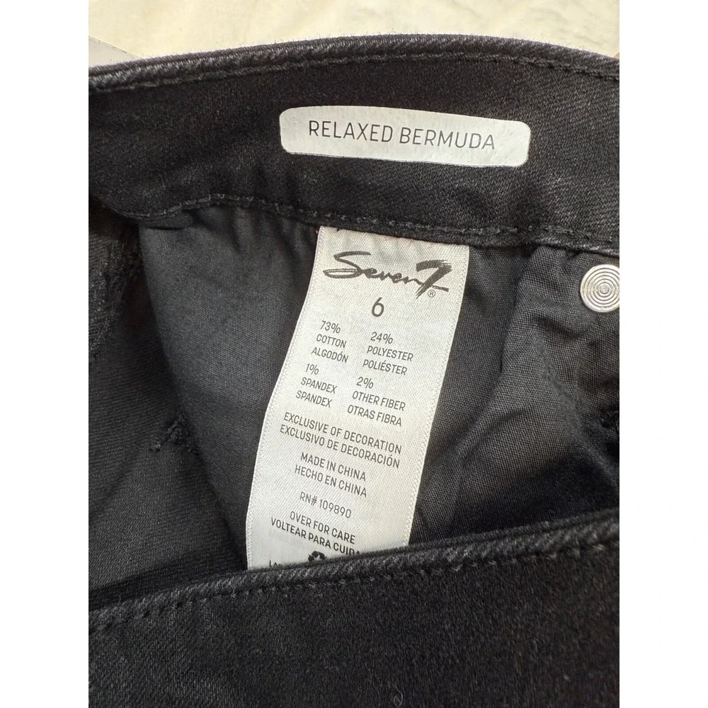 Seven7 Bermuda Shorts Womens 6 Black Jean Relaxed‎ Fit Stretch Comfort Fray Hem